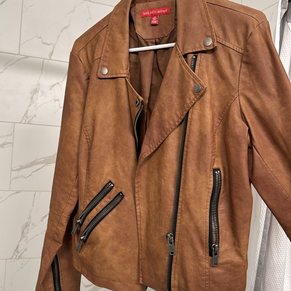 Saks 5th Ave Brown Leather Jacket - Picture 2 of 2